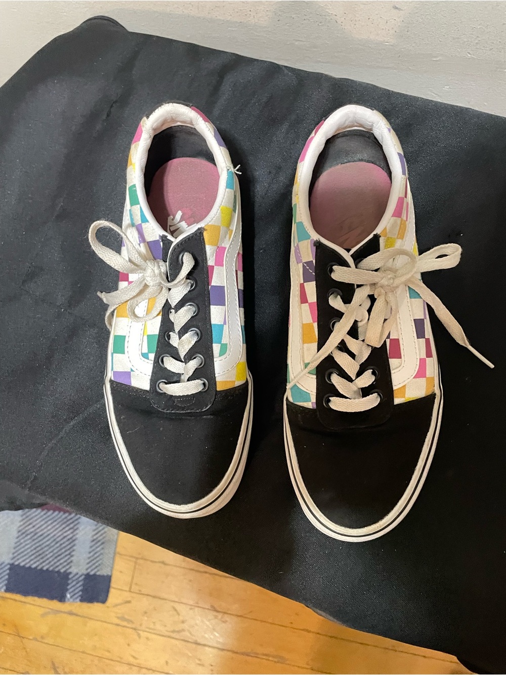 Vans Women's Black Toe Checkerboard Sneakers with Pastel Accents